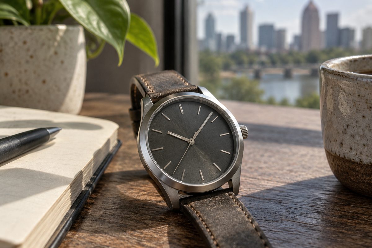 Graphite dial detail on the Arc 40 watch